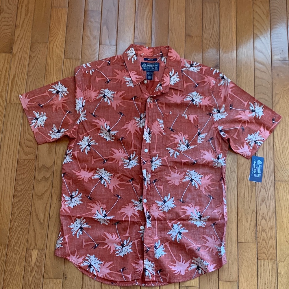 American Rag Men's Palm Print Shirt (Burnt Orange)